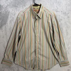 Robert Graham Shirt Mens XL Multi Colored Striped Button‎ Up Flip Cuff Preppy